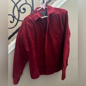 Forever 21 Men’s (unisex) Red Burgundy Corduroy Button Front Shirt Size Small